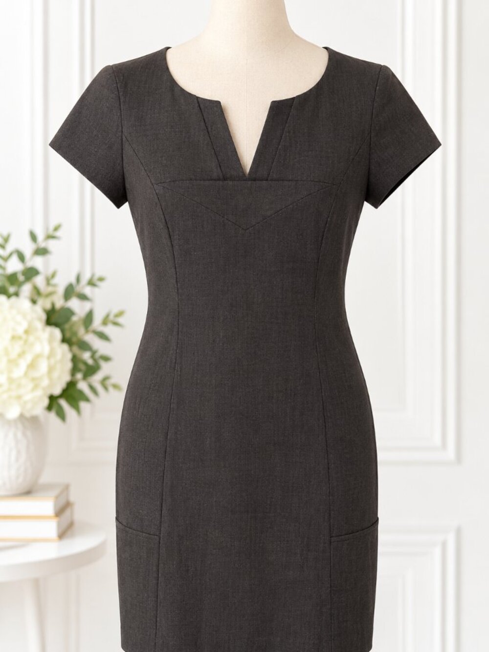 Calvin Klein Women’s Charcoal Gray Sheath Dress Short Sleeve Work Office Size M